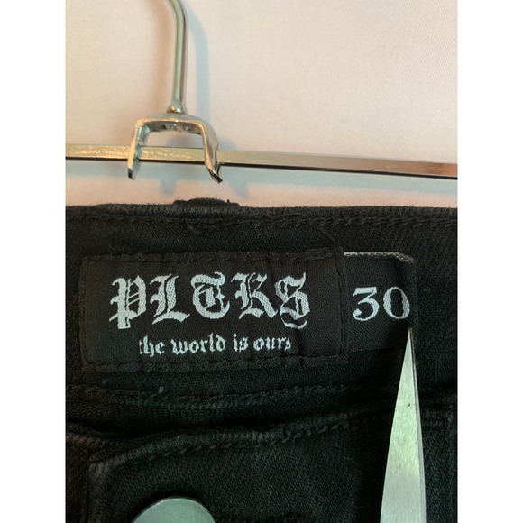 PLTKS the world is ours Men's Size 30/33 Black Skinny Jean Faux Leather Insert - Picture 4 of 8